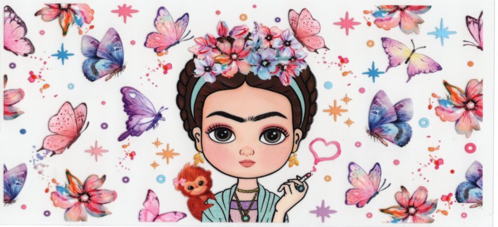Frida Inspired with Butterflies 16oz UV DTF Wrap