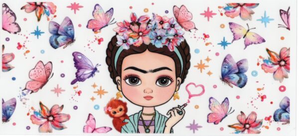 Frida Inspired with Butterflies 16oz UV DTF Wrap