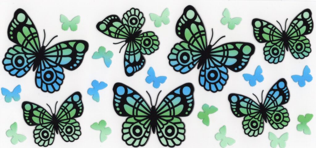 Green Blue Butterflies 16oz UV DTF Wrap
