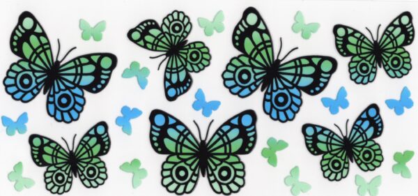 Green Blue Butterflies 16oz UV DTF Wrap