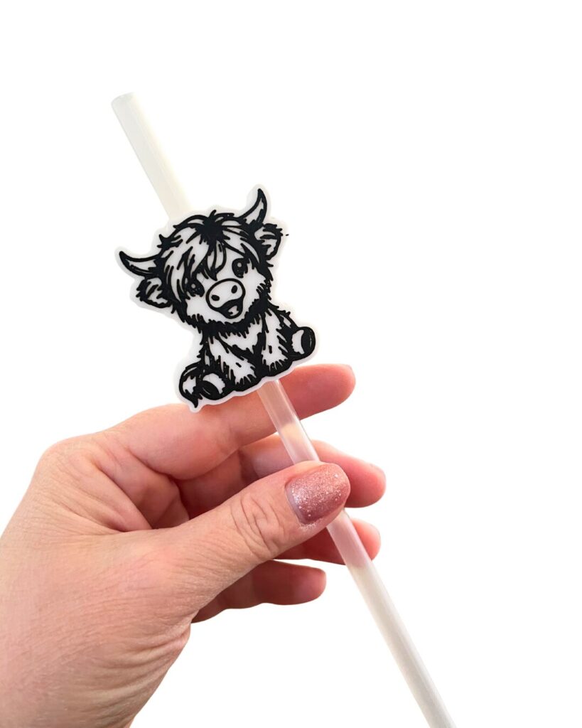 3D Highland Cow Straw Charm – 10mm Stanley Adorable Cow Head for Tumblers, Cute Pastel Tumbler Accessory | Straw Topper