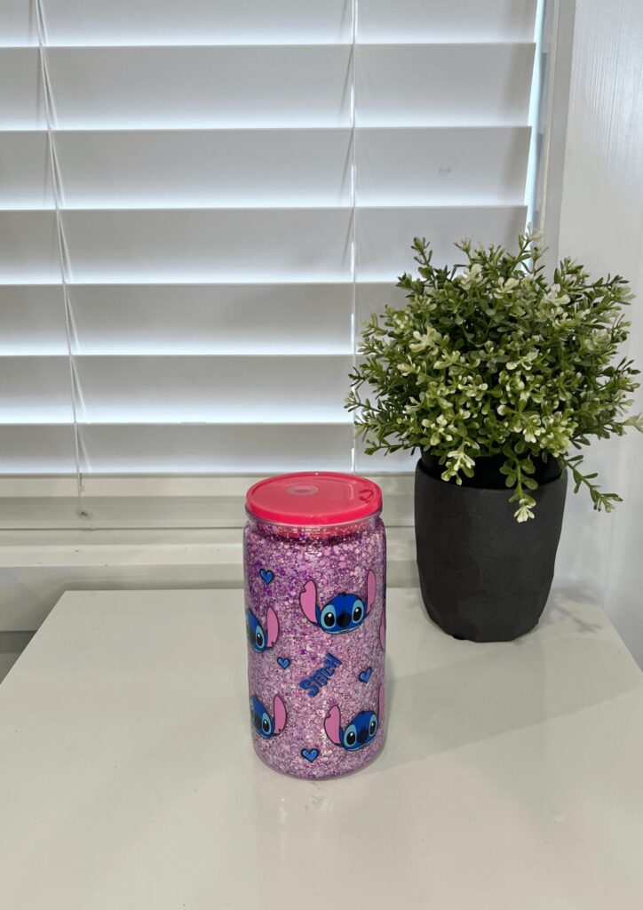 Stitch Purple Glitter - Ready Made 16oz Acrylic Snowglobe Tumbler