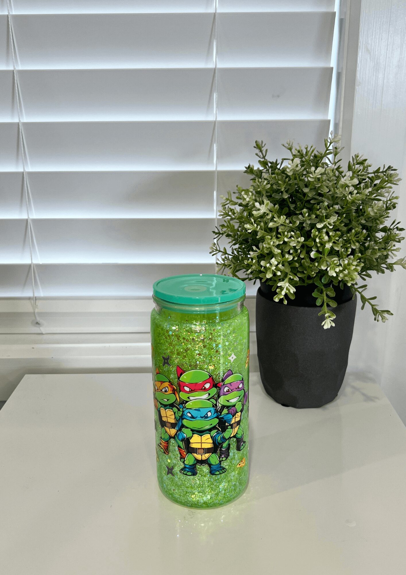 Teenage Mutant Ninja Turtles Green Glitter - Ready Made 16oz Acrylic Snowglobe Tumbler