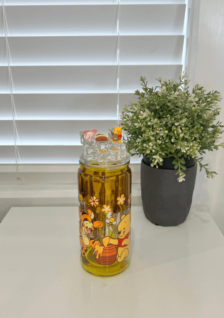 Pooh Bear Honey Drip with Embellished Lid - Ready Made 16oz Acrylic Snowglobe Tumbler