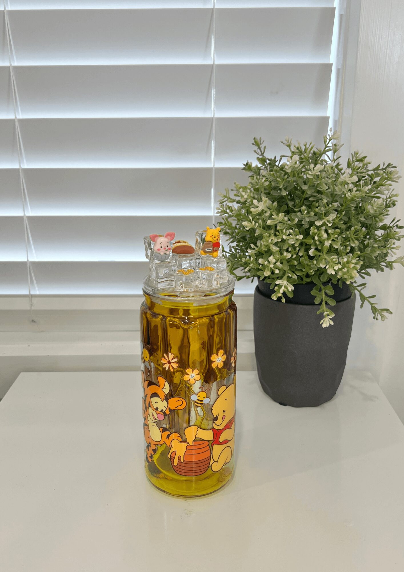 Pooh Bear Honey Drip with Embellished Lid - Ready Made 16oz Acrylic Snowglobe Tumbler