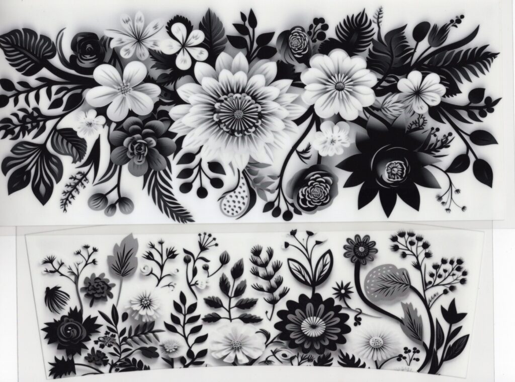 Black and White Flowers 40oz UV DTF Wrap