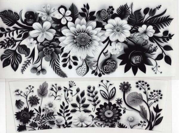 Black and White Flowers 40oz UV DTF Wrap