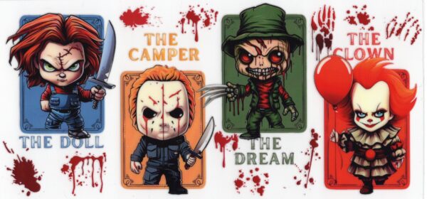 Chibi Horror Characters 16oz UV DTF Wrap