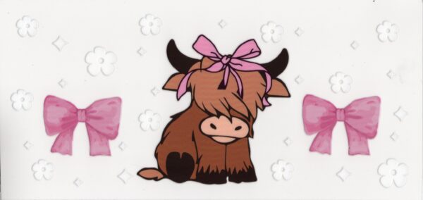 Highland Cow with Bows 16oz UV DTF Wrap