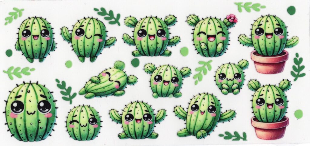 kawaii Cactus 16oz UV DTF Wrap